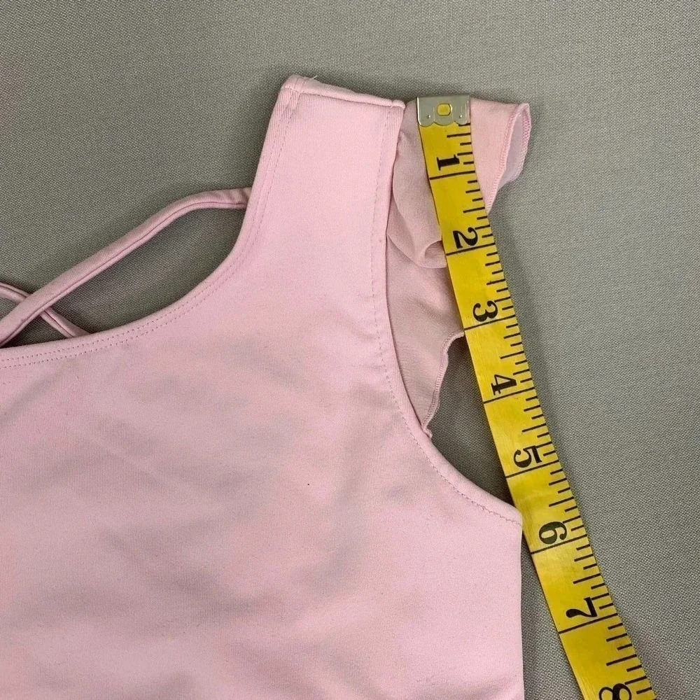 JUSTICE Active Girl's One Piece Flutter Cap Sleeves Swimsuit Baby Pink Size 14 - Picture 8 of 12